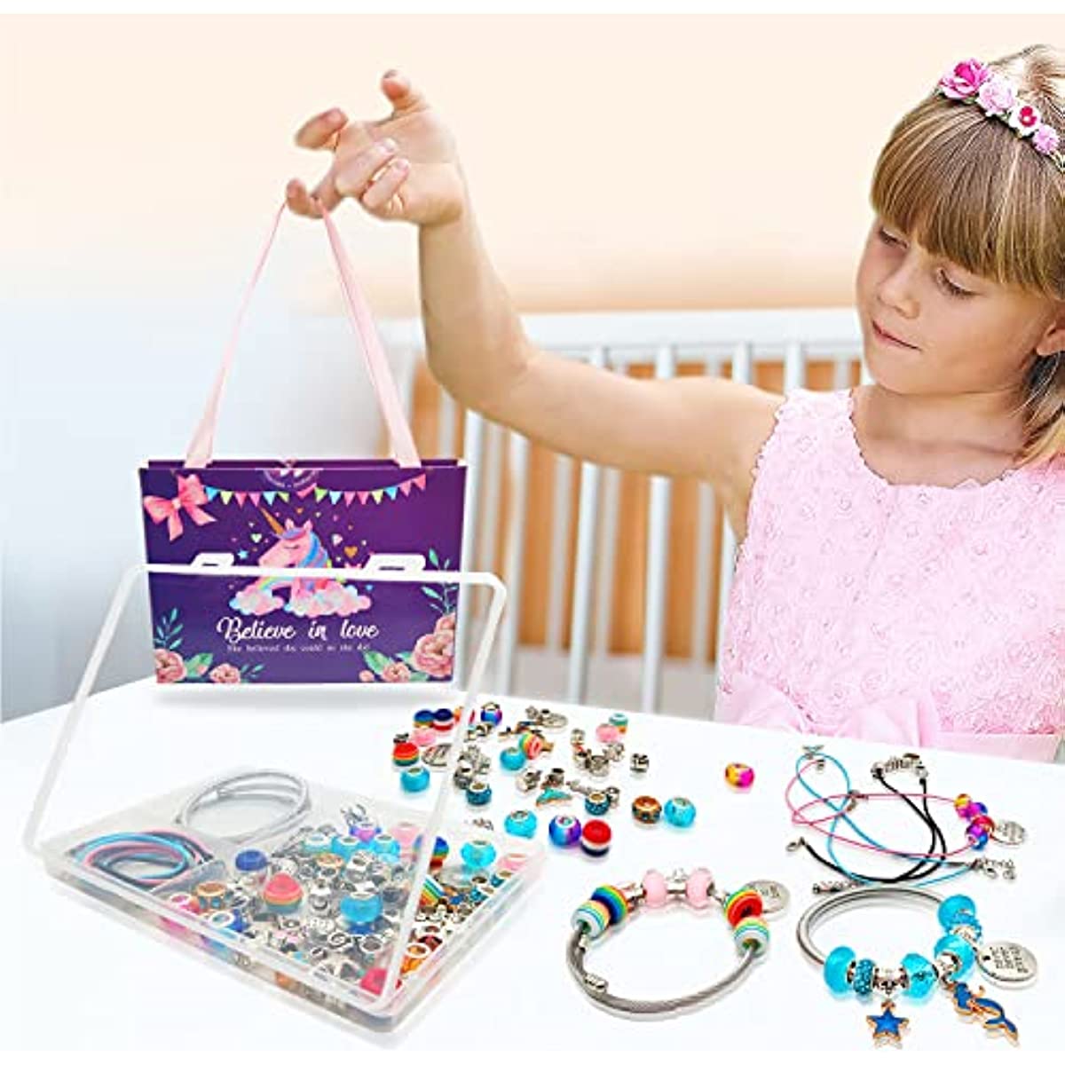 Unicorn/Mermaid Beads Charm Jewelry Making Kit(For Girls Teens Age 8-12)