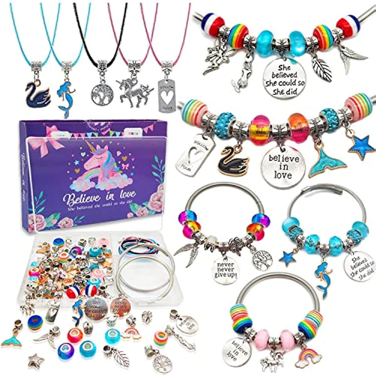 Unicorn/Mermaid Beads Charm Jewelry Making Kit(For Girls Teens Age 8-12)