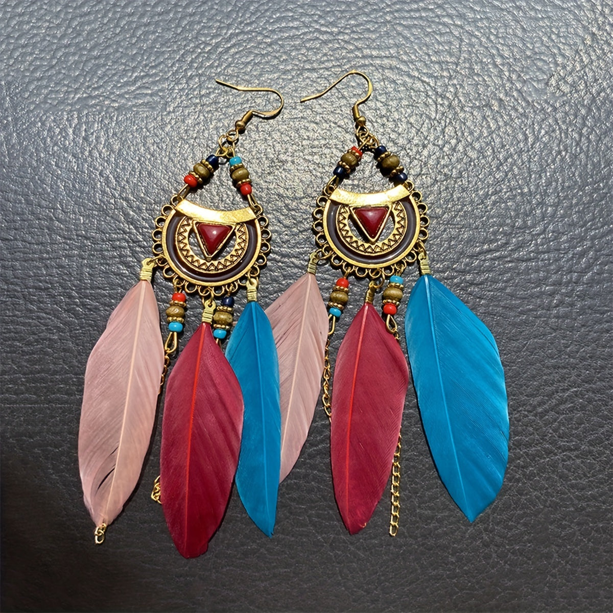 Feather Rice Beads Turquoise Dangle Earrings - Bohemian Chic Jewelry for Women