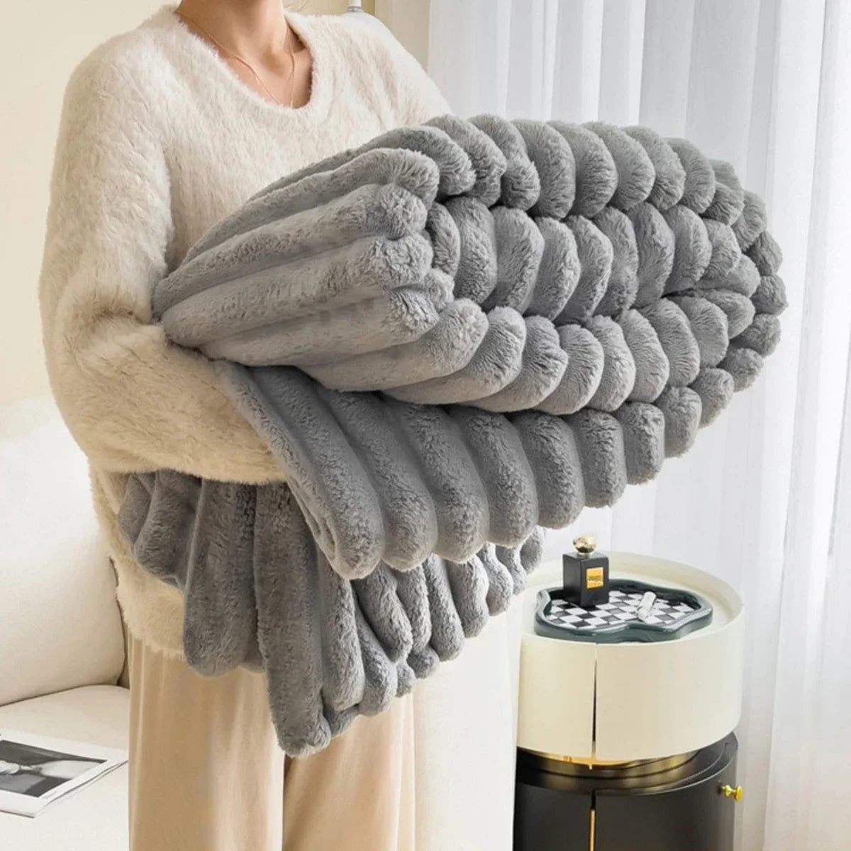 Solid Wide striped Blanket