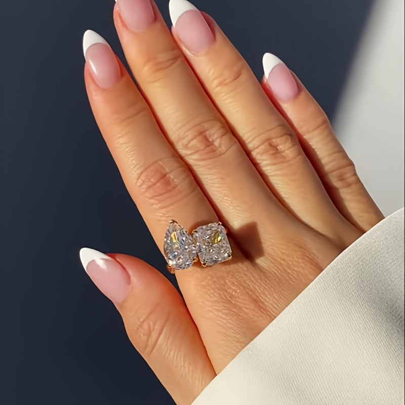 Luxury Geometric Square Zircon Shape Open Ring Unique Hand Jewelry For Women